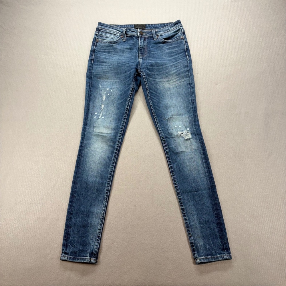 Buckle Black Skinny Jeans Womens 26x32 Blue Distressed Paint Splatter Fit No. 53